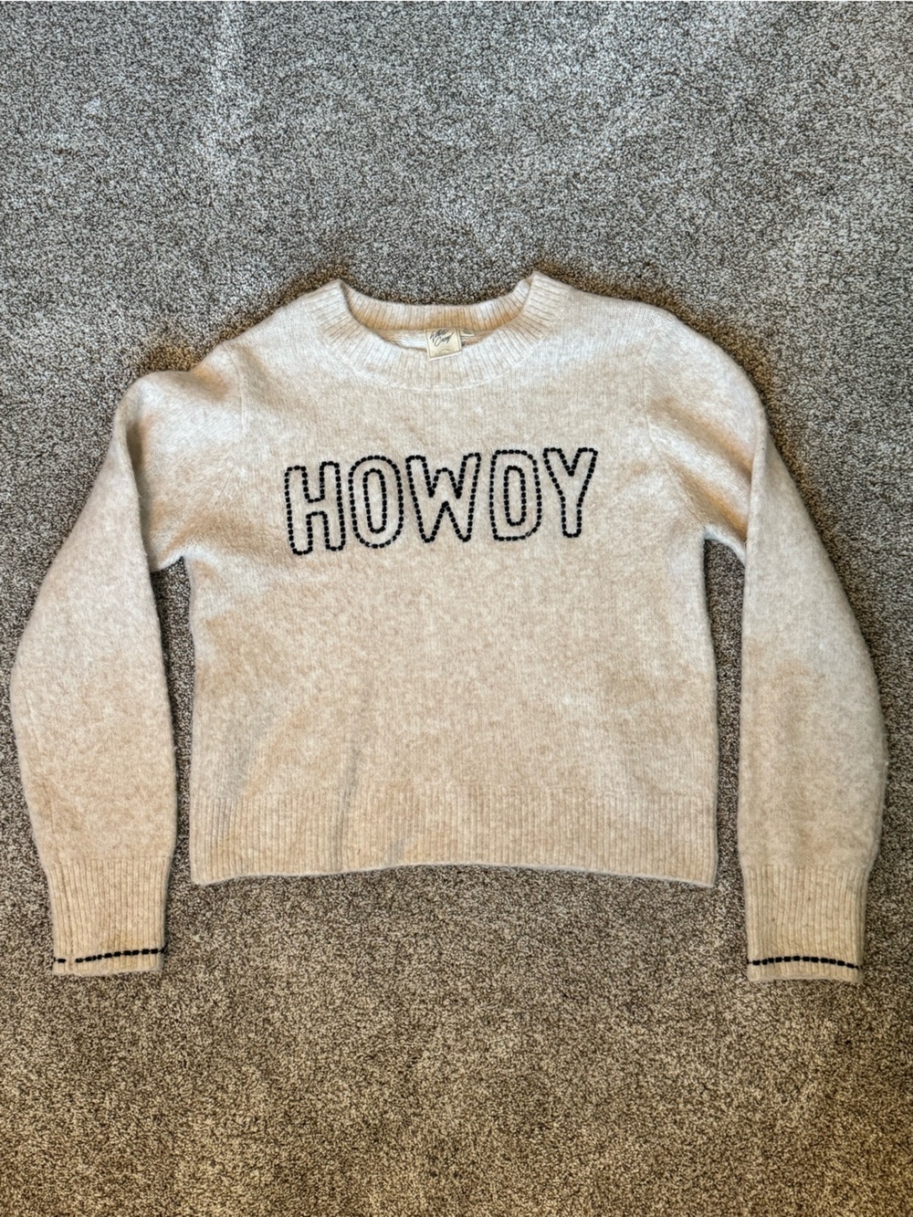 White Crow 'HOWDY' Cream Crewneck Sweater with Black Stitching